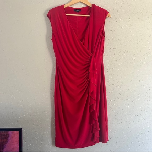 Chaps Pink V-Neck Ruched Side Mini Dress Large Stretch Comfy Formal Party - Picture 1 of 5